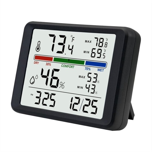 Digital Thermometer-Hygrometer, Indoor Wall Thermometer with Backlight, Digital Alarm Clock, Date Display
