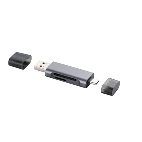 Multi-Functional Dual-Port Type-C/USB 2.0 Card Reader Supporting  TF Memory Cards Plug &  for Phone PC