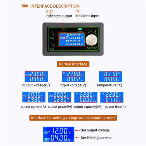 0-100V 20A 1000W LED Digital  Step-Down Voltmeter Constant Voltage Current MPPT Solar Energys Battery Power Supply 2