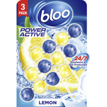 Bloo Power Active Toilet Rim Block Lemon, with Anti-Limescale, Cleaning Foam, Dirt Protection and Extra Freshness - Pack of 3 Rimblocks