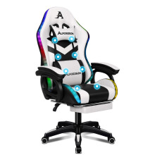 ALFORDSON Silla Gaming con Masaje y LED 12 Colores Silla Oficina Blanco y Negro