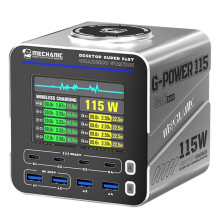 MECHANIC Estación de Carga G-POWER 115W con Puertos USB C y USB A PD QC3.0 GaN Display para Herramientas de Reparación de Teléfonos, Laptops y