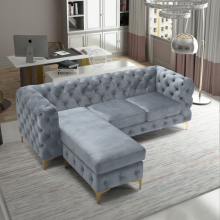 (Silver, Fabric Swatch) Luxury 3 Seater L Shaped Chaise Corner Sofa Plush Velvet Left Right Hand Facing Suite Settee Couch