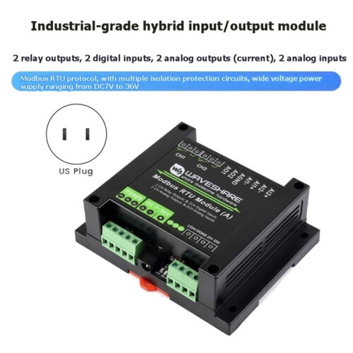 Waveshare Modbus RTU Module (A) Industrial Modbus RTU Mixed Input Output Module Multiple Isolation Protection Circuits US Plug 2