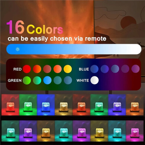 16Colors Wave Projector Light Touch LED Night Light Remote Dimmable Auto Rotating USB Powered Gift Party Decoration 2