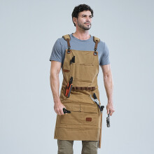 (1) Multi Pocket Work Apron for Kitchen Thick Canvas Anti Fouling Woodworking Garden Mechanic Tool Apron Hooded Work Clothes
