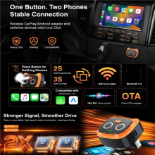 Wireless Carplay pour Android Auto & Adaptateur CarPlay 2.4Ghz&5Ghz WiFi BLE Connexion Automatique Mise à Jour OTA Boîte Orange