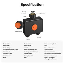 Zigbee 3.0 Vattenventil DUO Dubbeluttag Bevattningstimer IP65 WiFi App Kontroll Trädgårdsbevattning EU G3/4