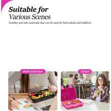 Kids Bento Lunch Box with 5 Compartments, Portable Divided Microwave Safe Leakproof Lunchbox for School Offices Picnic A
