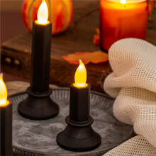 12PCS Black Flameless Taper Candles, LED Taper Candles Battery Operated for Party Halloween Decoration Large