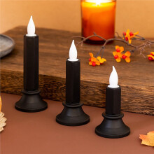 12 Stück Schwarze Flammlos Taper Kerzen, LED Taper Kerzen Batteriebetrieben für Party Halloween Dekoration Mittel