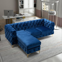 (Blue, Left Hand Chaise) Luxury 3 Seater L Shaped Chaise Corner Sofa Plush Velvet Left Right Hand Facing Suite Settee Couch