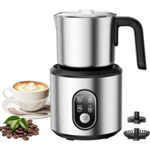 Frother à Lait Électrique Automatique 4 en 1, Pichet en Acier Inoxydable de 24 Oz avec Bec Verseur pour Art Latte, Créateur de Mousse Chaude et