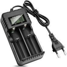 Batterieladegerät mit LCD-Display, 2-Slot Li-Ion Batterieladegerät, für 3,7V 26650/18650/14500/16340 Li-Ion Batterien EU-Stecker