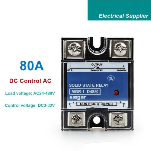 D4880/SSR-80A Single Phase Solid State Relay  Control AC Input 3-32VDC Control Output 24-480VAC Relay 1