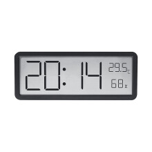 (Black) LCD Screen Digital Wall Clock Time Temperature Humidity Time Display Electronic Clock Desktop Digital Clock Battery Powered