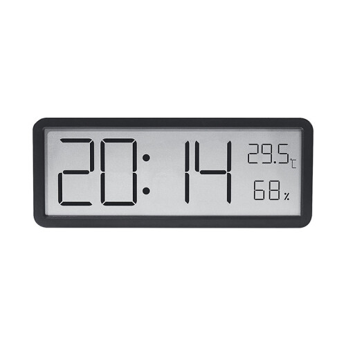 (Black) LCD Screen Digital Wall Clock Time Temperature Humidity Time Display Electronic Clock Desktop Digital Clock Battery Powered