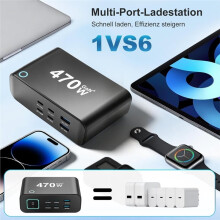 Cargador USB C de 470 W, Cargador de Laptop de 6 Puertos Múltiple (4C + 2A), Cargador Rápido GaN de Control Táctil, Enchufe de la UE