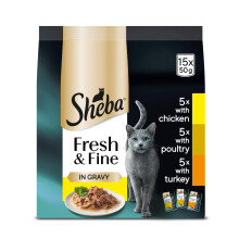 Sheba Cat Wet Food - Fresh and Fine - Cat Pouches Poultry in Gravy -3 x 15 x 50 g
