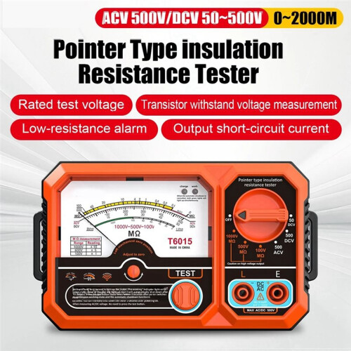 Pointer Insulation Resistance Meter AC  Voltage Detect 2000MΩ USB Rechargeable Megohmmeter for Electrical Testing 1