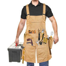 (1) Thickened Canvas Wear-resistant Apron Multi Pocket Tool Kit Split Electrician Mechanic Horticulturist Adjustable Work Clothes