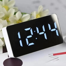 (White) Mirror Table Clock Multifunctional Digital Alarm Snooze Display Time Night LED Light Desk Desktop Home Decor Gifts for Children