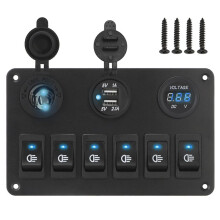 6 Gang Rocker  Panel LED Digital Voltmeter Waterproof Car Marine Circuit Breaker Dual USB  /OFF  12V/24V