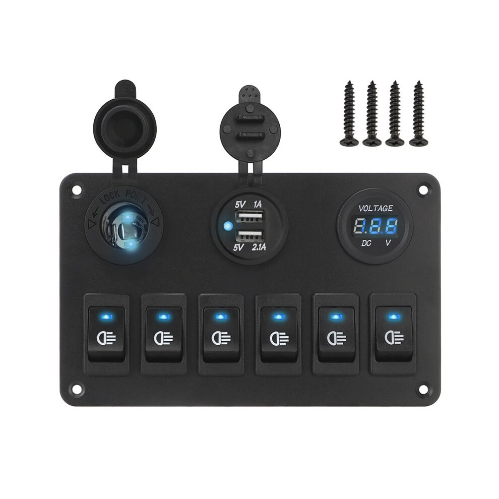 6 Gang Rocker Panel Led Digital Voltmeter Waterproof Car Marine Circuit Breaker Dual Usb /Off 12V/24V 6031541362641