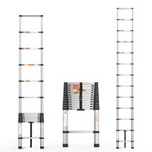 Stainless Steel Telescoping Ladder 12.5FT Portable Heavy Duty Extension Ladder 330lb Max Load for RV or Outdoor Work