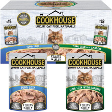 COOKHOUSE 100% Natural & Complete Luxury Wet Cat Food - 36 x 70g Pouches - Tuna Loin/Tuna Loin with Sardine - Fillets in Jelly