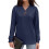 Women'S Solid V-Neck Button Decor Loose Long Sleeve T-Shirt Navy  S 1
