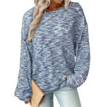 Women'S Marled Waffle Knit Loose Long Sleeve Pullover T-Shirt S