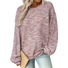 Women'S Marled Waffle Knit Loose Long Sleeve Pullover T-Shirt S