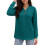 Women'S Solid V-Neck Button Decor Loose Long Sleeve T-Shirt  Green S 1