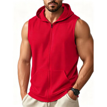 Men'S Workout Hooded Tank Tops Fashion Muscle Zip Sleeveless Hooded Slim Fit Gym Hoodie Red S
