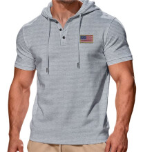 Heren Hoodies Pullover Casual Korte Mouwen Trekkoord Wafel Gebreide Hoodie Sweatshirt Grijs XXXL