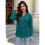 Women'S Solid V-Neck Button Decor Loose Long Sleeve T-Shirt  Green S 4