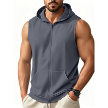 Men'S Workout Hooded Tank Tops Fashion Muscle Zip Sleeveless Hooded Slim Fit Gym Hoodie Dark Gray S