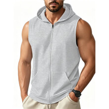 Men'S Workout Hooded Tank Tops Fashion Muscle Zip Sleeveless Hooded Slim Fit Gym Hoodie Light Gray S