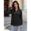 Women'S Solid V-Neck Button Decor Loose Long Sleeve T-Shirt Black S 4
