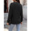 Women'S Solid V-Neck Button Decor Loose Long Sleeve T-Shirt Black S 2