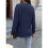 Women'S Solid V-Neck Button Decor Loose Long Sleeve T-Shirt Navy  S 2