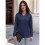 Women'S Solid V-Neck Button Decor Loose Long Sleeve T-Shirt Navy  S 3