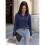 Women'S Solid V-Neck Button Decor Loose Long Sleeve T-Shirt Navy  S 5