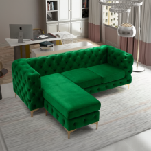 (Green, Left Hand Chaise) Luxury 3 Seater L Shaped Chaise Corner Sofa Plush Velvet Left Right Hand Facing Suite Settee Couch