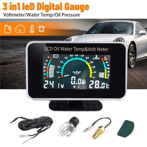 3 In1 LCD Auto Digitale Meter Voltmeter/Olie Druk/Watertemperatuur Universele Multi-Functionele Auto Vrachtwagen LCD Meter 1