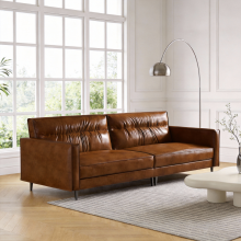 Mid-century 3-seater Brown Faux Leather Sofa 220cm