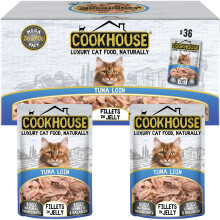COOKHOUSE 100% Natural & Complete Luxury Wet Cat Food - 36 x 70g Pouches - Tuna Loin - Fillets in Jelly