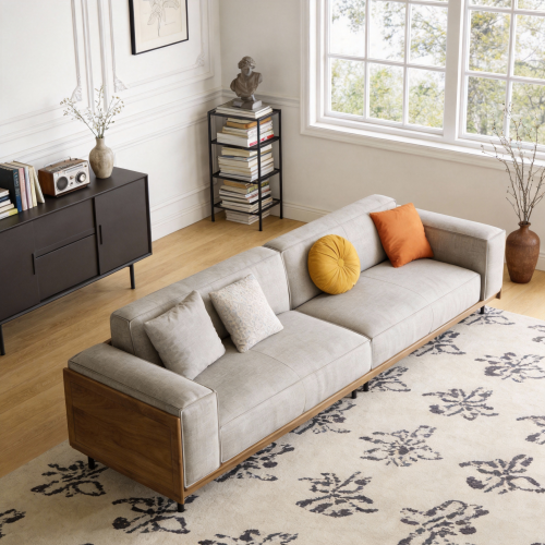 Modern 4-seater Sofa In Light Grey Fabric 2