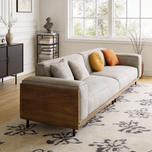 Modern 4-seater Sofa In Light Grey Fabric 1